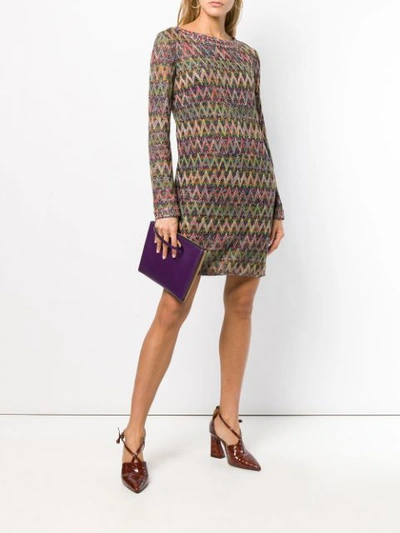 Shop Missoni Knitted Zigzag Dress In Gold