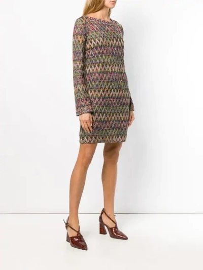 Shop Missoni Knitted Zigzag Dress In Gold