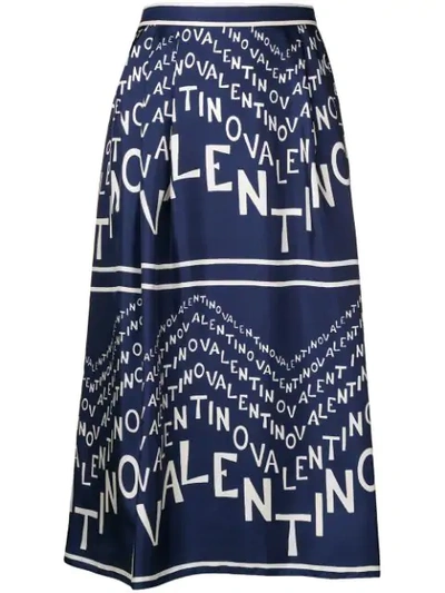 Shop Valentino Silk Chevron Logo Skirt In Blue