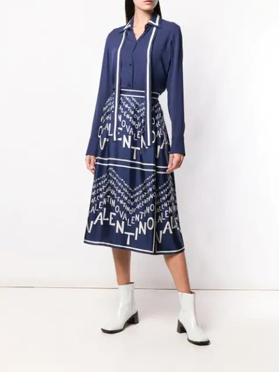 Shop Valentino Silk Chevron Logo Skirt In Blue