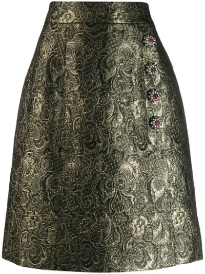 Shop Dolce & Gabbana Embellished Brocade Skirt In Gold