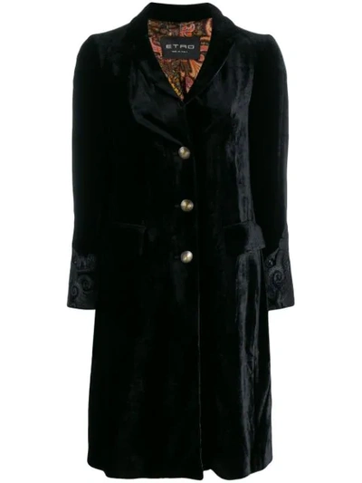 Shop Etro Embroidered Cuff Coat In Black