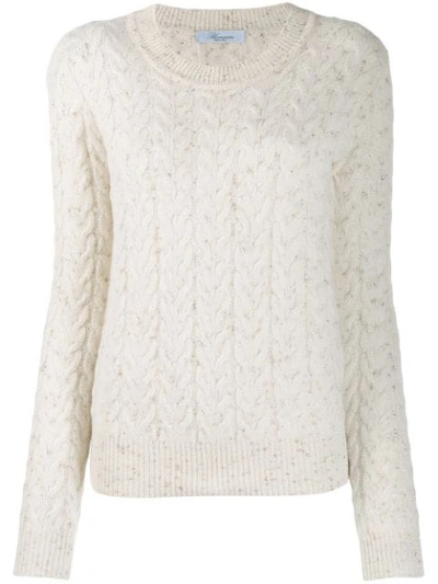 Shop Blumarine Cable Knit Jumper In White