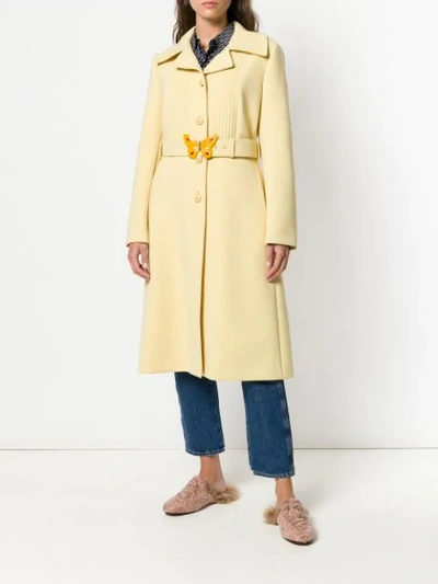 Shop Gucci Butterfly Buckle Notch Collar Coat In Yellow