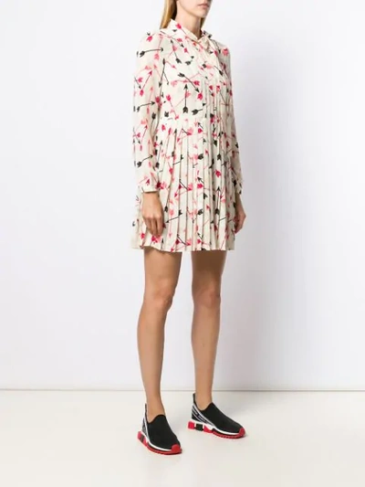 Shop Red Valentino Arrow Print Pleated Dress In Neutrals