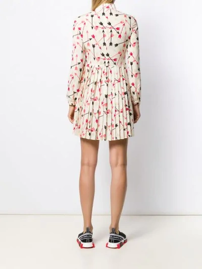 Shop Red Valentino Arrow Print Pleated Dress In Neutrals