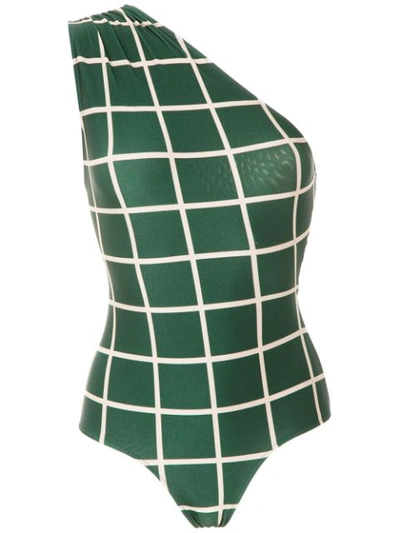 Shop Adriana Degreas Checked Swimsuit In Green