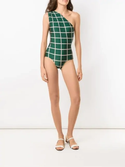 Shop Adriana Degreas Checked Swimsuit In Green
