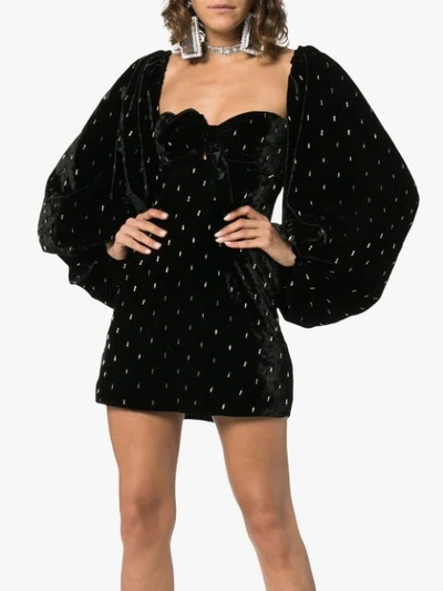 Shop Attico Gold-tone Flecked Balloon Sleeve Mini Dress In Black