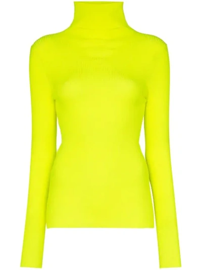 Shop Msgm Ribbed Turtleneck Sweater In Yellow