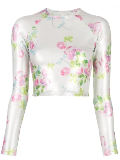 Shop Cynthia Rowley Sasha Metallic Rose Rashguard In Silver