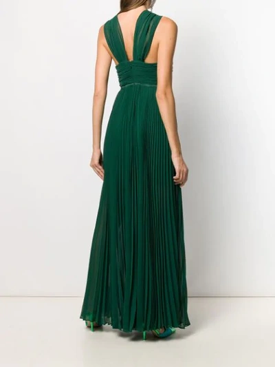 Shop Self-portrait Pleated Halter Neck Gown In Green