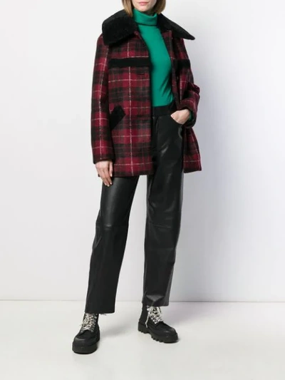 Shop Coach Checked Shearling Coat In Red