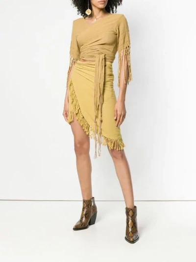 Shop Caravana Fringed Wrap Skirt - Green