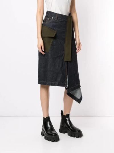 Shop Sacai Asymmetric Denim Skirt In Blue