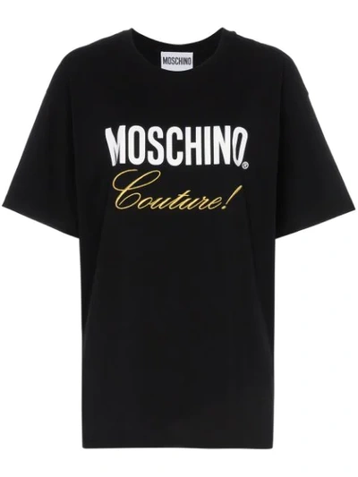 Shop Moschino Black Embroidered Couture Logo Cotton T