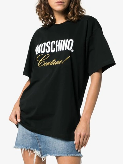 Shop Moschino Black Embroidered Couture Logo Cotton T
