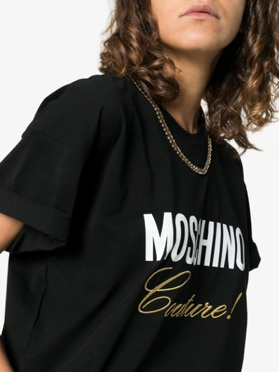 Shop Moschino Black Embroidered Couture Logo Cotton T