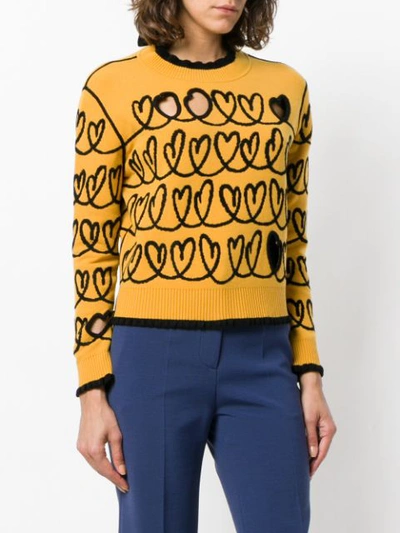 Shop Fendi Heart Embroidered Sweater With Cut-out Details - Yellow