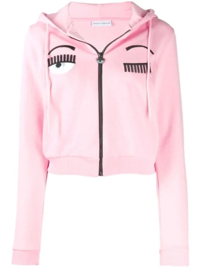 Shop Chiara Ferragni Winking Cropped Hoodie In Pink