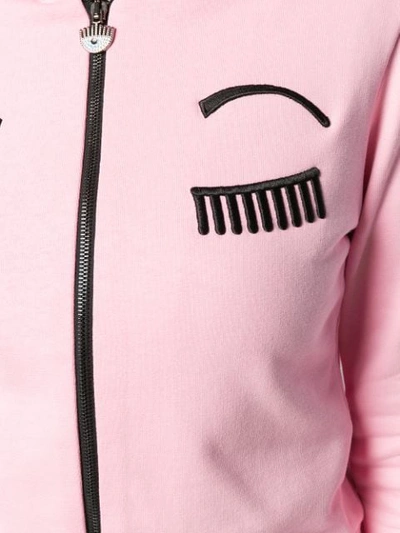 Shop Chiara Ferragni Winking Cropped Hoodie In Pink