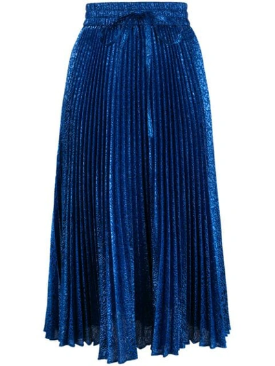 Shop Red Valentino Pleated Lurex Skirt In Blue