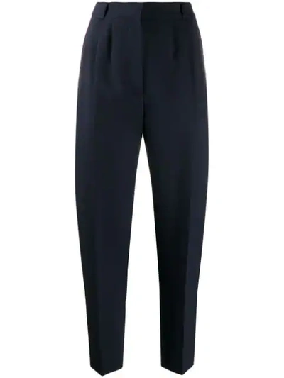 Shop Alexander Mcqueen Pleat Detailed Cropped Trousers In Blue