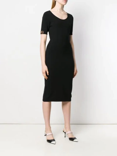 Shop Fendi Belted Midi Dress In Black