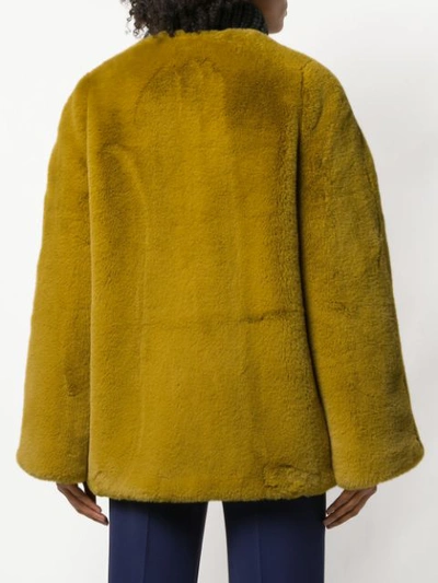 Shop Lanvin Faux Fur Open Front Coat - Green