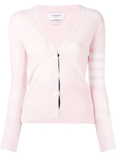 Shop Thom Browne Classic V-neck Cashmere Cardigan - Pink