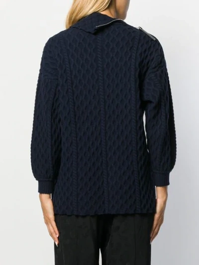 Shop Loewe Zip Cable Knit Sweater In Blue