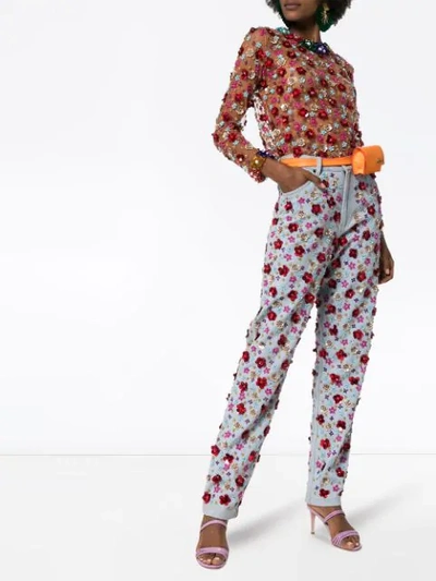 Ashish Beaded Floral Top In Multicoloured