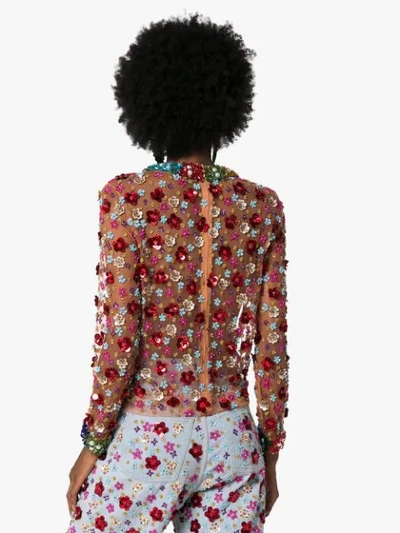 Shop Ashish Beaded Floral Top In Multicoloured