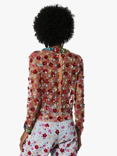 Ashish Beaded Floral Top In Multicoloured
