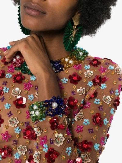 Ashish Beaded Floral Top In Multicoloured