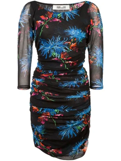 Shop Diane Von Furstenberg Ruched Floral Dress In Black