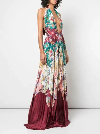 Shop Oscar De La Renta Floral Print Dress In Claret Multi