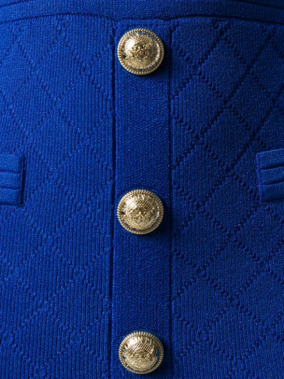 Shop Balmain Knitted Button Mini Dress In Blue