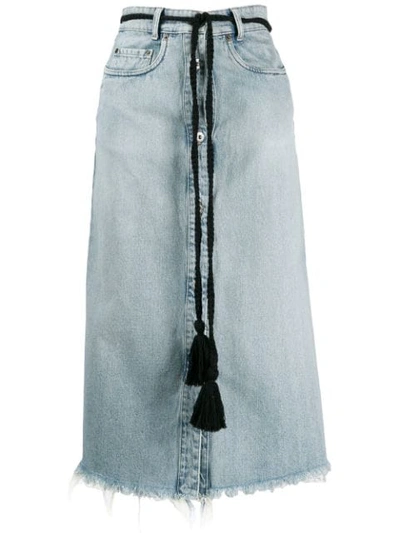 Shop Miu Miu Tassel Belt Denim Midi Skirt In Blue