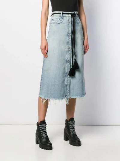 Shop Miu Miu Tassel Belt Denim Midi Skirt In Blue