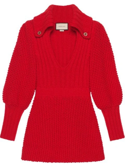 Shop Gucci Knitted Mini Dress In Red