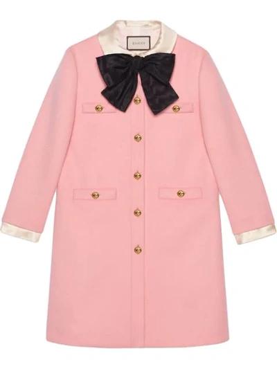 Shop Gucci Wool Coat With Bow In Pink