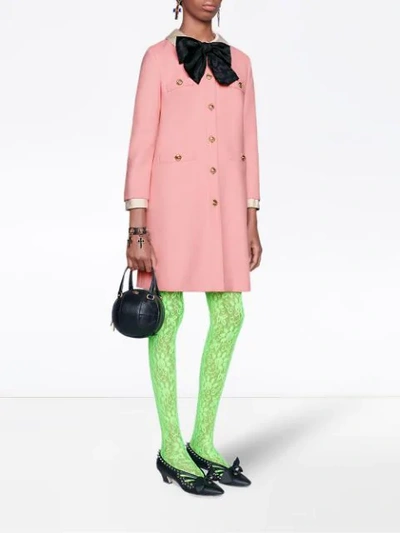 Shop Gucci Wool Coat With Bow In Pink