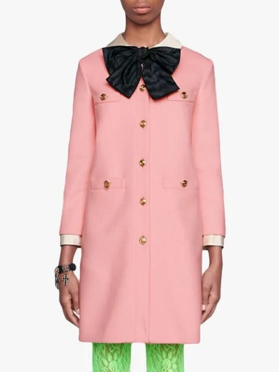 Shop Gucci Wool Coat With Bow In Pink