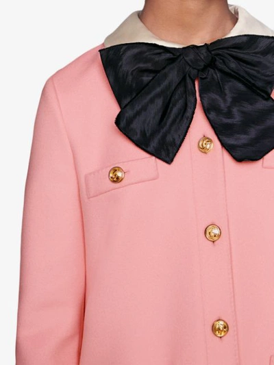 Shop Gucci Wool Coat With Bow In Pink