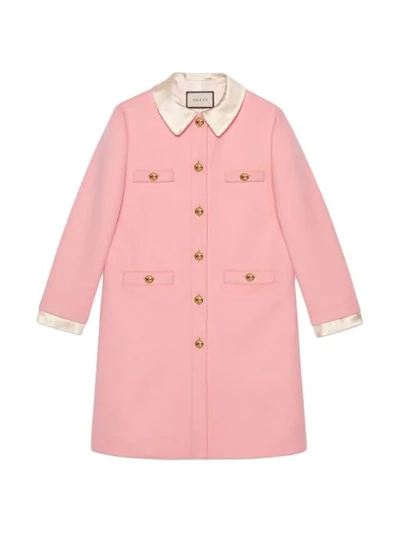 Shop Gucci Wool Coat With Bow In Pink