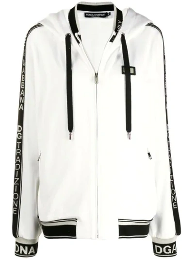 Shop Dolce & Gabbana Logo Trim Hoodie In White