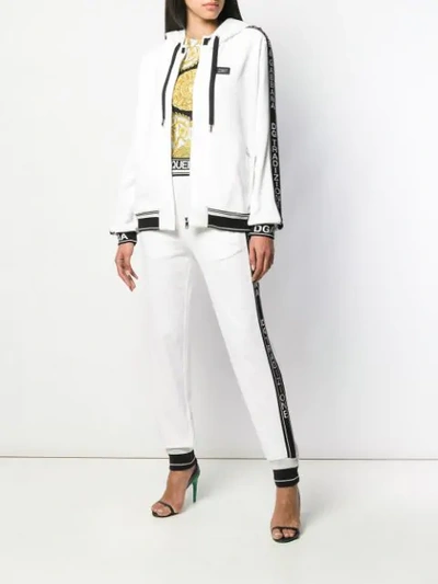 Shop Dolce & Gabbana Logo Trim Hoodie In White