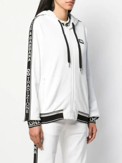 Shop Dolce & Gabbana Logo Trim Hoodie In White