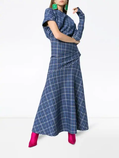 Shop Calvin Klein 205w39nyc Single Sleeve Check Asymmetric Dress In Blue